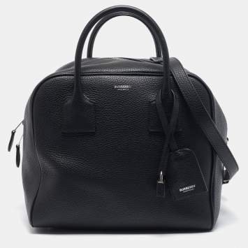 Pre Owned Burberry Black Leather Medium Cube Satchel