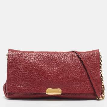 Pre Owned Burberry Red Pebbled Leather Mildenhall Shoulder Bag