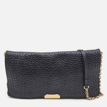 Pre Owned Burberry Black Pebbled Leather Mildenhall Shoulder Bag