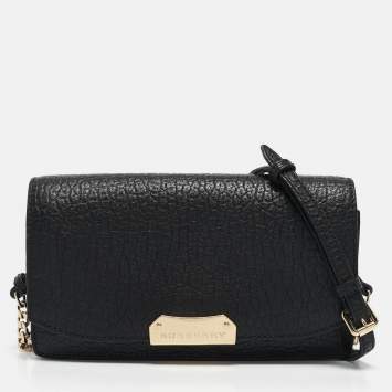 Pre Owned Burberry Black Leather Madison Wallet on Chain