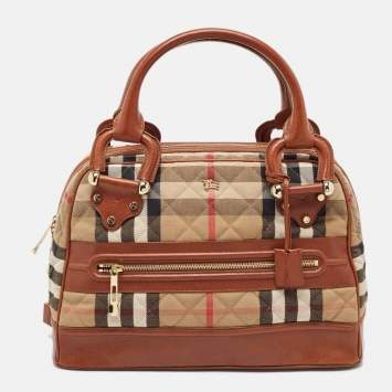 Pre Owned Burberry Beige/Brown Quilted House Check Canvas and Leather Westbury Satchel