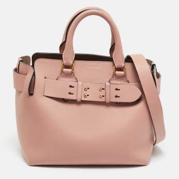 Pre Owned Burberry Old Rose Leather Small Belt Tote