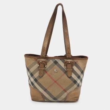 Pre Owned Burberry Metallic Shimmer Nova Check Canvas and Leather Byron Tote