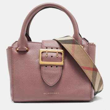 Burberry Burgundy Grained Leather Small Buckle Tote