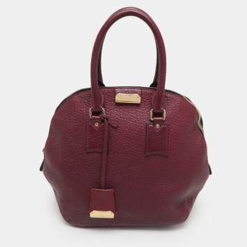 Pre Owned Burberry Burgundy Embossed Leather Medium Orchard Bowler Bag