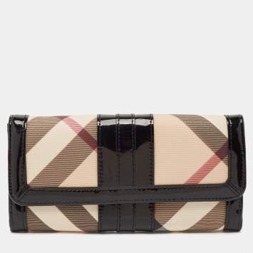 Burberry Black Novacheck Coated Canvas and Patent Leather Penrose Continental Wallet 