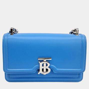 Pre Owned Burberry Blue Leather TB mini chain shoulder bag