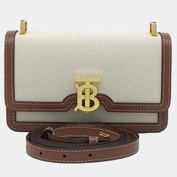 Pre Owned Burberry Beige Brown Canvas and Leather TB crossbody bag