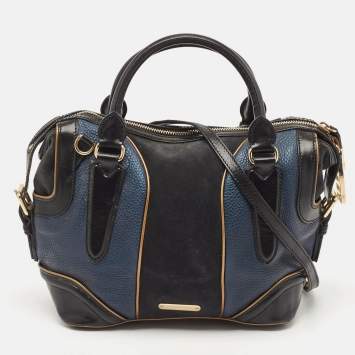 Pre Owned Burberry Tricolor Leather and Suede Alchester Top Handle Bag