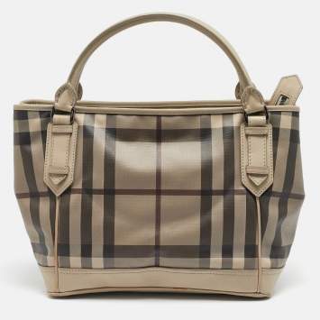 Pre Owned Burberry Beige Smoked Check PVC Tote