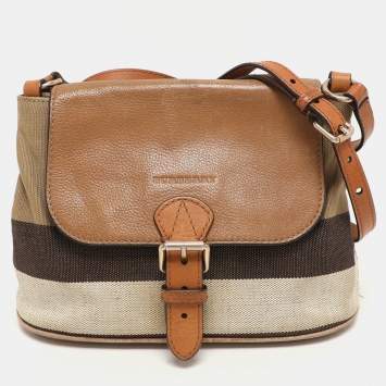 مملوكة مسبقًا Burberry Beige Mega Check Canvas and Leather Small Gowan Messenger Saddle Bag