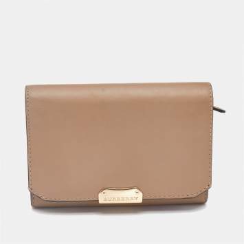 Burberry Beige Leather Flap Compact Wallet
