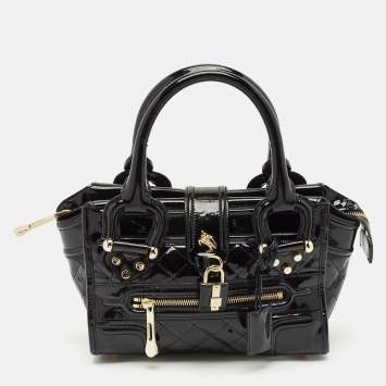 Pre Owned Burberry Black Quilted Patent Leather Mini Manor Tote