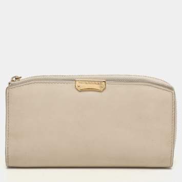 Burberry Cream Leather Zip Around Bifold Wallet
