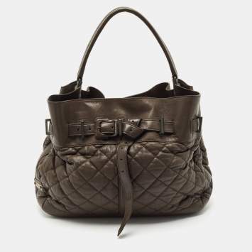 Burberry Olive Green Quilted Leather Medium Enmore Hobo