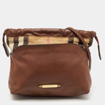 Pre Owned Burberry Brown/Beige House Check Canvas and Leather Little Crush Crossbody Bag