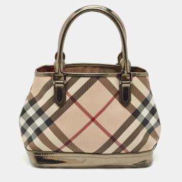 Burberry Metallic/Beige Nova Check PVC and Patent Leather Eden Tote