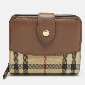 Pre Owned Burberry Beige/Brown Horseferry Check Canvas and Leather Finsbury Wallet