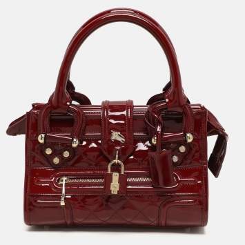 Pre Owned Burberry Red Quilted Patent Leather Manor Satchel