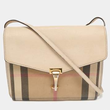 Burberry Cream/Brown House Check Canvas and Leather Macken Flap Crossbody Bag