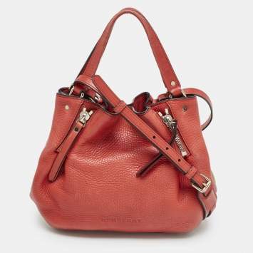 Burberry Red Leather and House Check Canvas Small Brit Maidstone Peek Bag