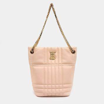 Burberry Pink Leather Lola Bucket Shoulder Bag Small
