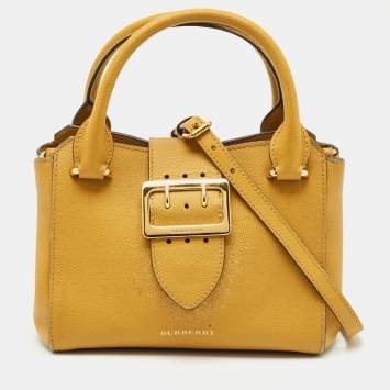 Pre Owned Burberry Yellow Leather Small Buckle Tote