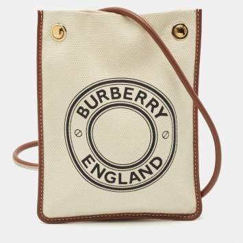 Burberry Brown/Off White Canvas and Leather Mini Logo Flat Crossbody Bag