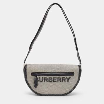 Pre Owned Burberry Black/White Logo Canvas and Leather Small Olympia Shoulder Bag