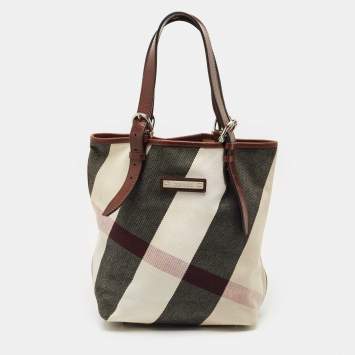 Pre Owned Burberry Brown Mega Check Canvas and Leather Tote