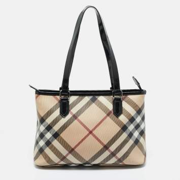 Burberry Black/Beige Super Nova Check PVC and Patent Leather Regent Tote