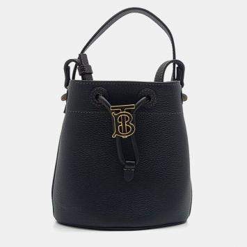 Burberry Black Leather Mini TB Bucket Bag