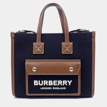 Burberry Black/Brown Canvas Freya Tote Mini Bag