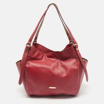 Pre Owned Burberry Pink Leather Canterbury Tote