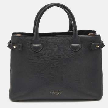 Burberry Black Leather and House Check Canvas Medium Banner Tote