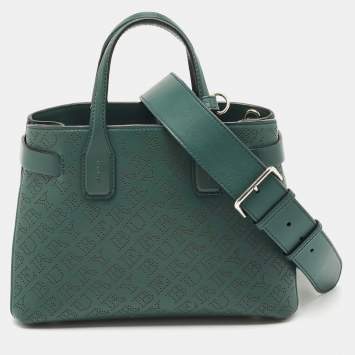 Burberry Green Perforated Leather Small Banner Tote