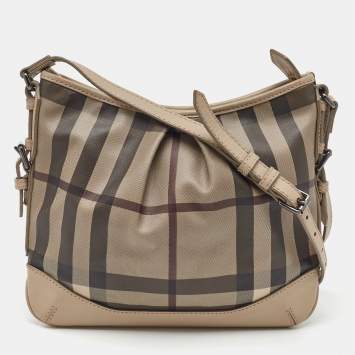 Pre Owned Burberry Beige/Grey Smoked Check Coated Canvas and Leather Hartham Shoulder Bag