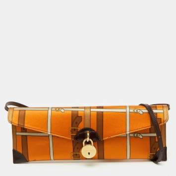 Pre Owned Burberry Orange/Brown Printed Satin and Leather Flap Clutch  