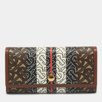 Pre Owned Burberry Brown TB Monogram Coated Canvas and Leather Continetal Wallet