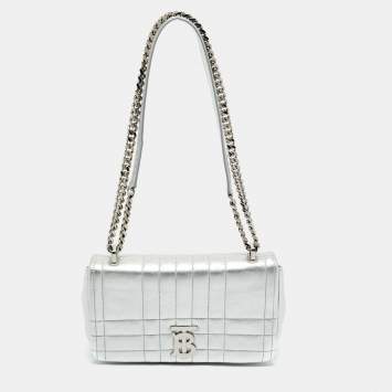 Pre Owned Burberry Silver Quilted Leather Small Lola Shoulder Bag