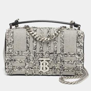 Pre Owned Burberry White/Black Needle Punch Check Canvas Small Lola Shoulder Bag