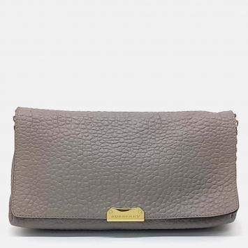 Pre Owned Burberry Grey Leather clutch and crossbody bag