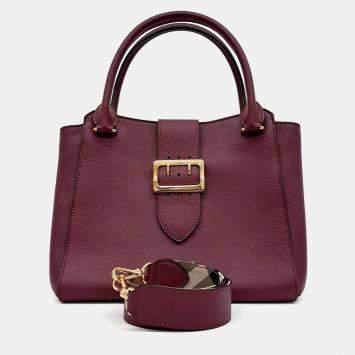 Pre Owned Burberry Purple Leather Grainy Buckle Bag Medium