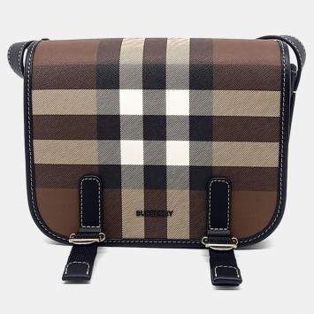 Pre Owned Burberry Brown Canvas Rider Check Crossbody Bag