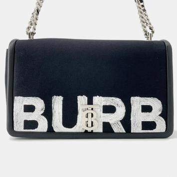 Pre Owned Burberry Roller Chain shoulder Black/White Canvas Leather