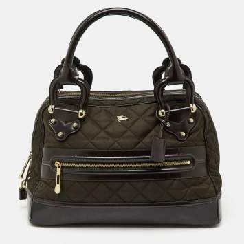 Pre Owned Burberry Dark Brown Quilted Nylon and Leather Westbury Satchel