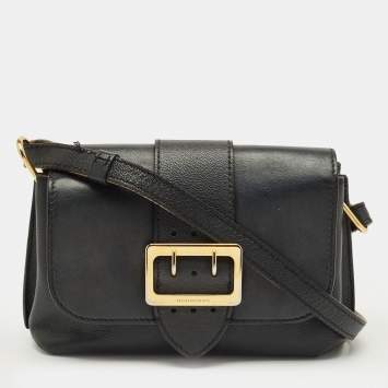 Pre Owned Burberry Black Leather Medley Buckle Crossbody Bag