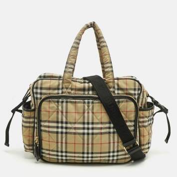 مملوكة مسبقًا Burberry Beige Archive Check Nylon Changing Bag