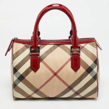 Pre Owned Burberry Chester Red Patent Leather and PVC Satchel