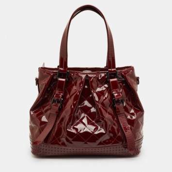 Pre Owned Burberry Lowry Red Patent Leather Tote